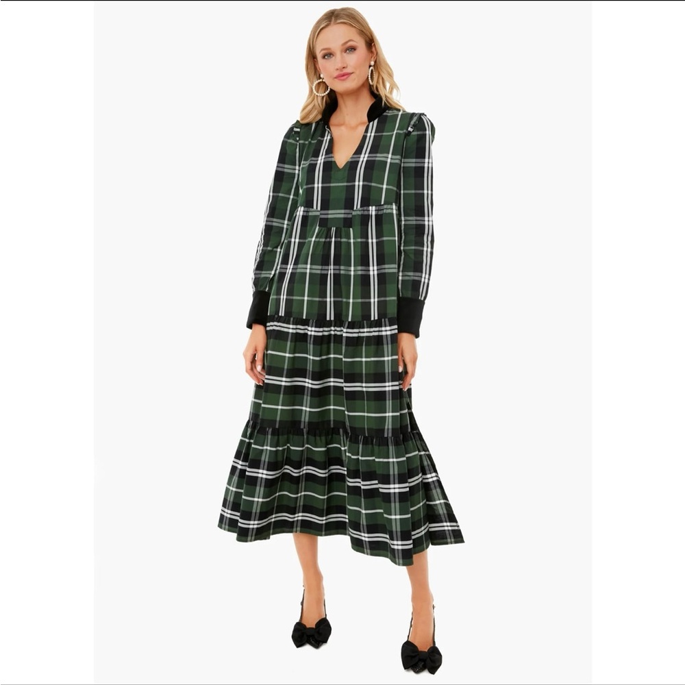 Tuckernuck Bristol Green and White Tiered Trumpet Midi Dress